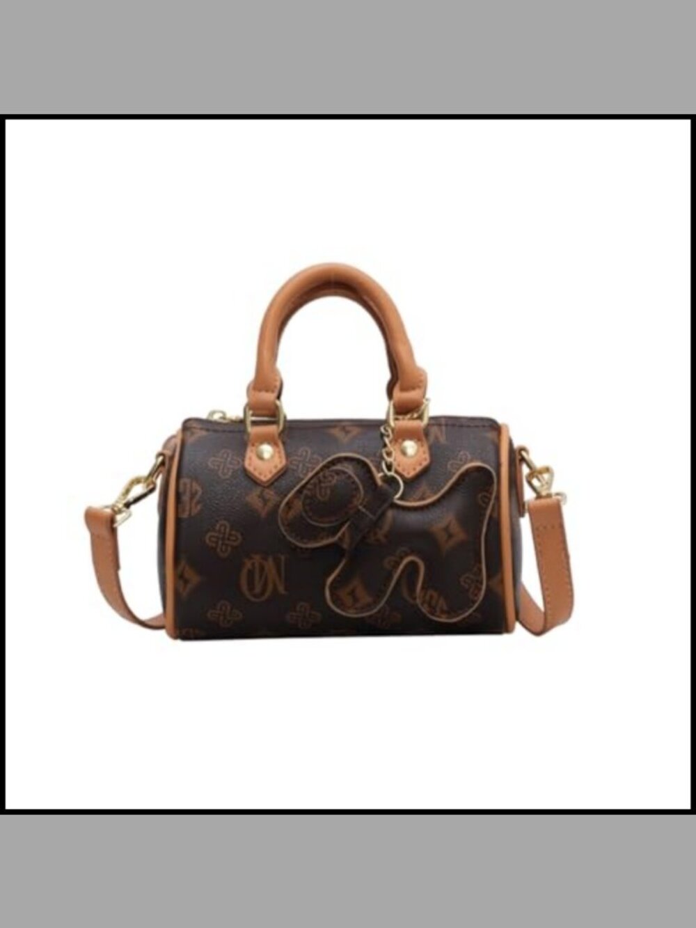 Cartoon Print Boston Purse Satchel PU Leather Crossbody Bag Dog Pendant